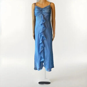 VTG Y2K Ba.Dre Slip Dress Size S Fair Ruched Blue Formal Party Cocktail Evening